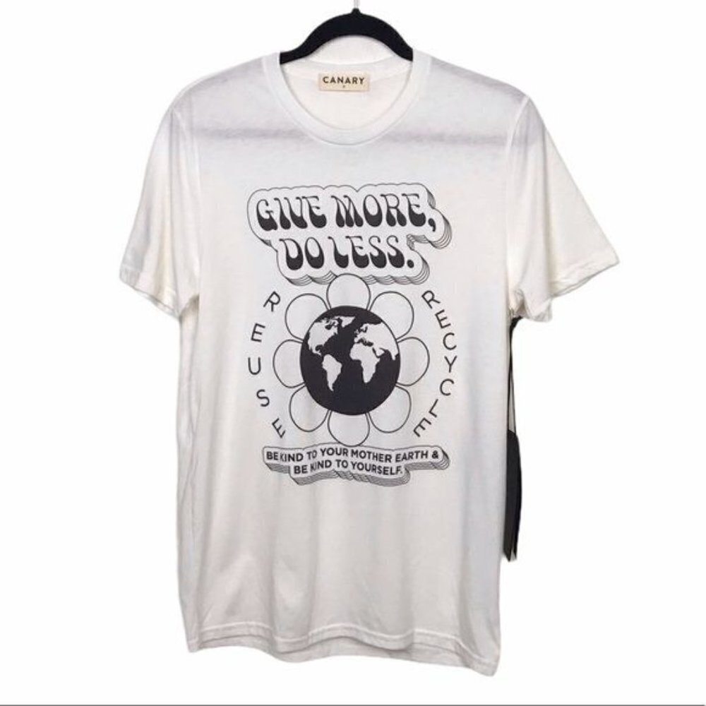 Canary White Ivory Give More Do Less Short Sleeve T Shirt Tee NWT Small